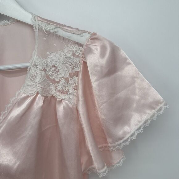 Indulgence Vintage Pink Satin Lace Robe Size Small Coquette - Picture 9 of 10